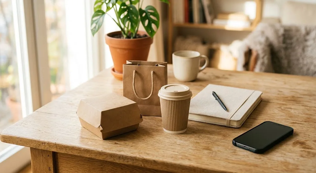 Échantillons d'emballages et bon de commande sur un bureau